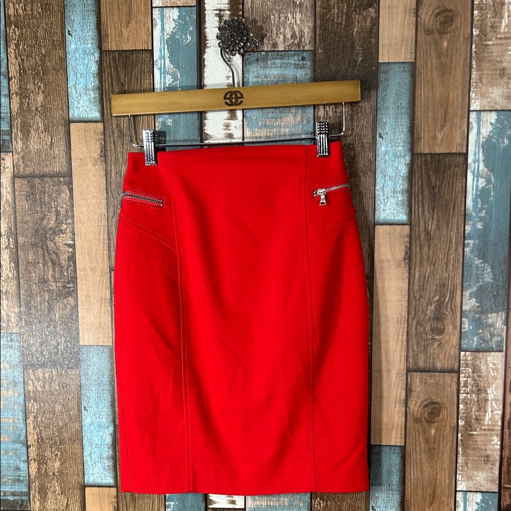Express Vibrant Red Pencil Skirt with Zipper Accents